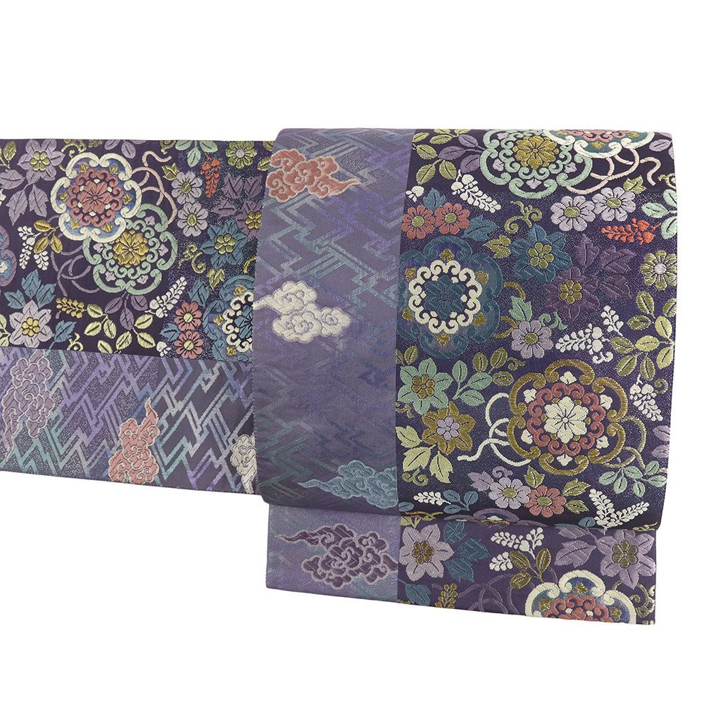 袋帯 正絹 紫 金糸 華文 桔梗 萩 紗綾型 雲 リサイクル 礼装用 セミフォーマル 西陣織 結婚式 Noi 6 2435