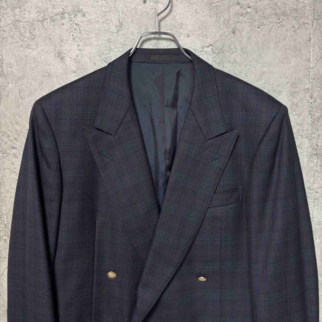 バーバリーズ 90s ヴィンテージ ダブルブレスト 金ボタン チェックブレザー テーラードジャケット 総裏 AB6 Lサイズ相当 BURBERRY S