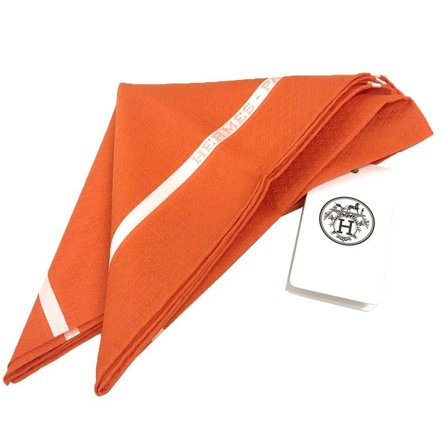 HERMES エルメス ハンカチ ジャカード H コットン カレ オレンジ 男女兼用 ユニセックス ポケットチーフ ネッカチーフ aq 12219
