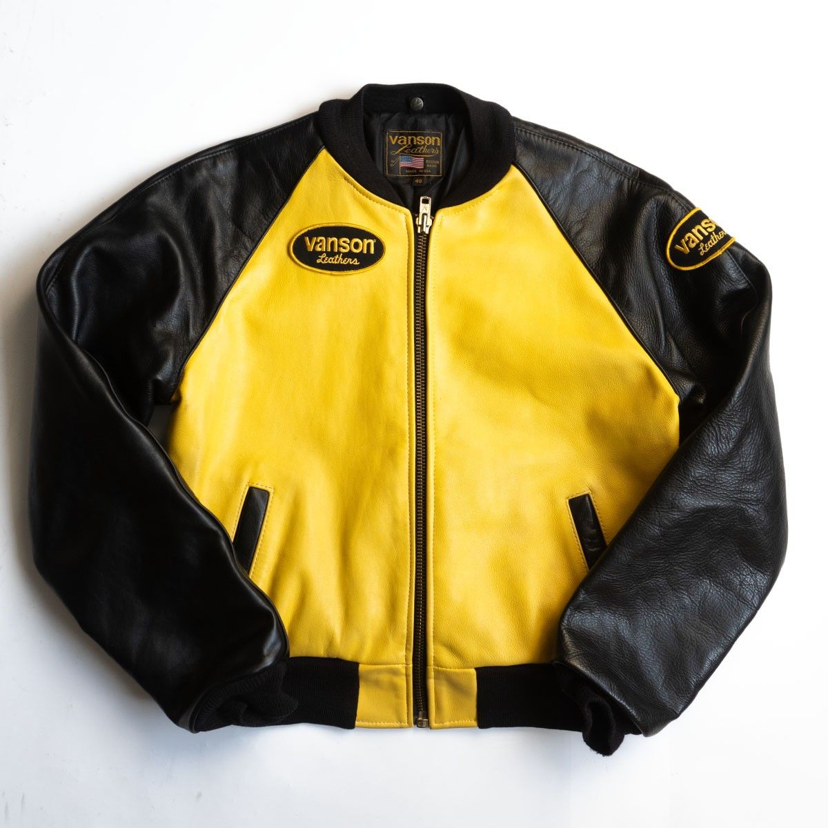 美品】 VANSON 【TJV オールレザー スタジャン】40 イエロー ブラック