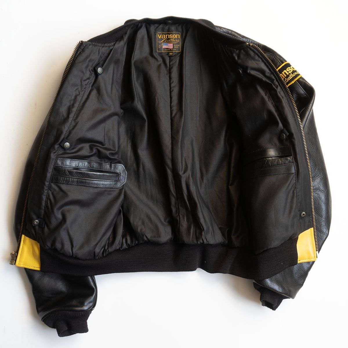 美品】 VANSON 【TJV オールレザー スタジャン】40 イエロー ブラック