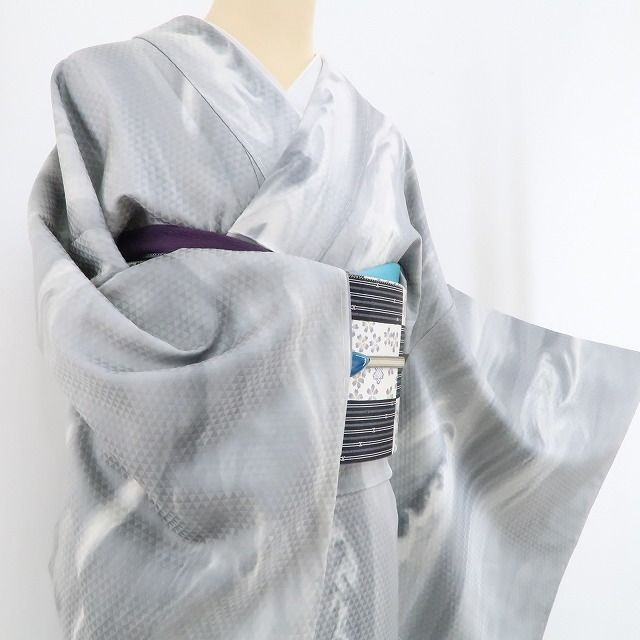 特選墨流し小紋着尺【墨流し◆ホワイト グレー】モノトーン 白 鼠色 特選墨流し小紋着尺【墨流し◇ホワイト グレー】モノトーン 白 鼠色