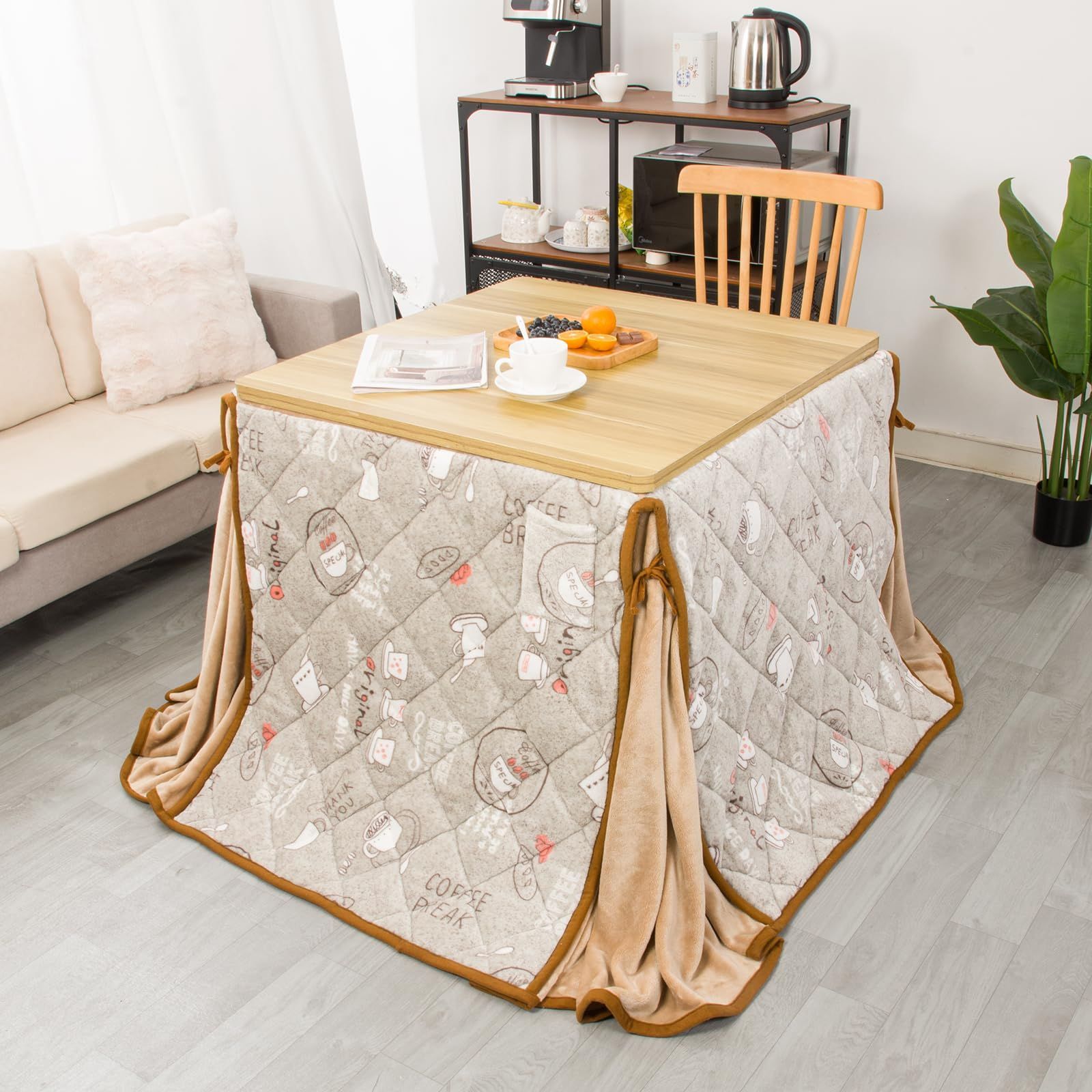 在庫 JEMA ハイタイプ こたつ布団 ダイニング テーブル用こたつ布団 ダイニングコタツ布団 省スペース 長方形 掛け布団 こたつ掛け布団 吸湿発熱 洗える ふわふわ感触 フランネル素材 約240 x 265 cm カップ柄