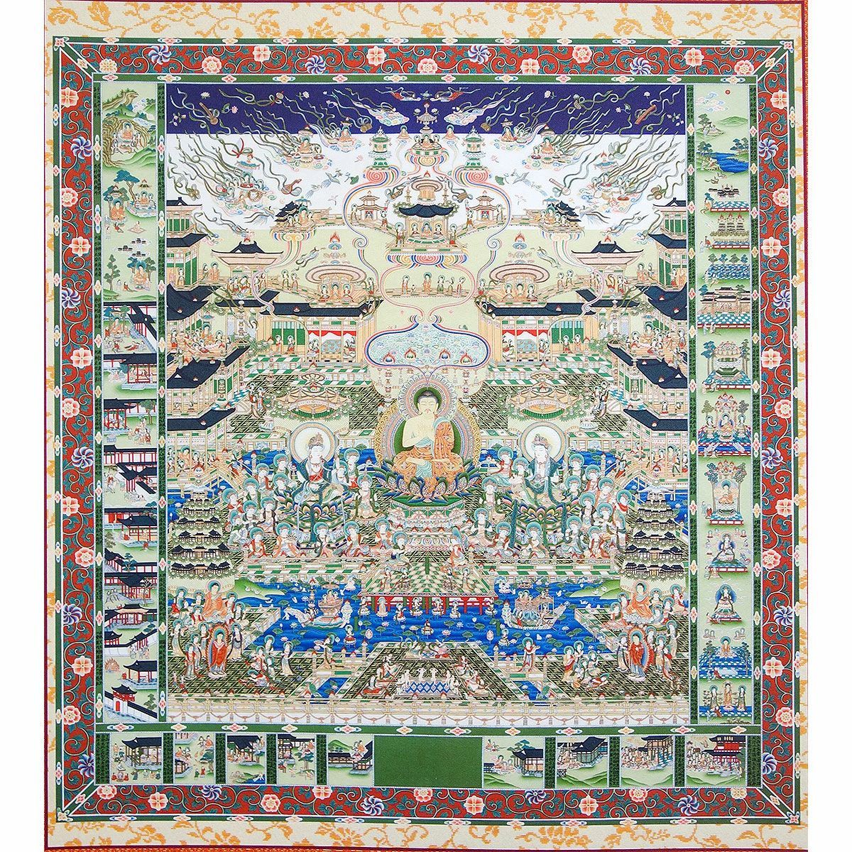 掛け軸 「極楽浄土図 （観経曼荼羅）」 模表装 30x61cm 当麻曼荼羅