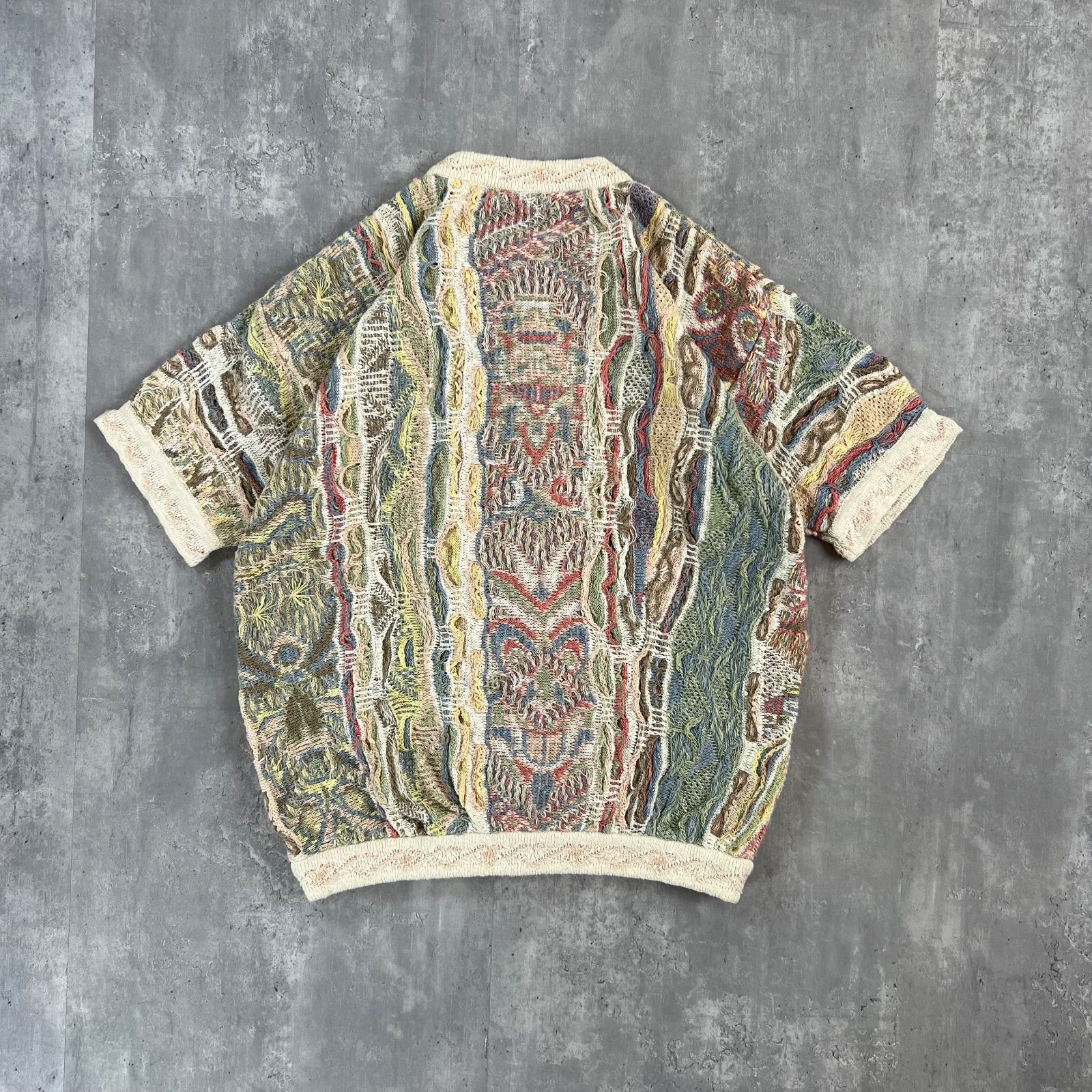 coogi ニット　Tシャツ　半袖 90s COOGI / クージー リネン×コットン 3D(立体編み) 半袖ニットシャツ