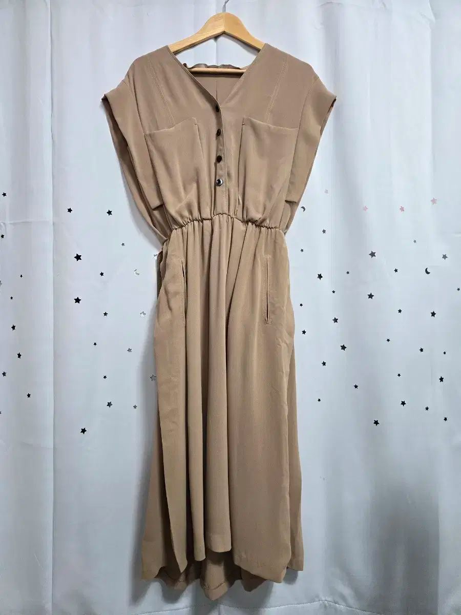 システム ベージュ色 シャツ型 ロング ONE PIECE 82