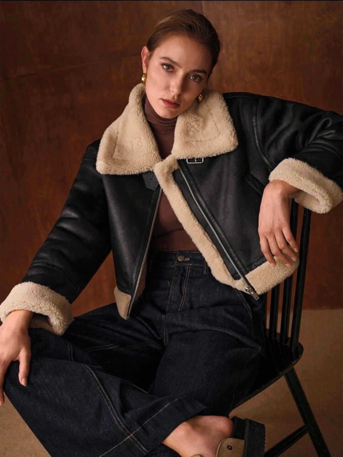 MOTF レザー ファー付きショートジャケット M〜XXL