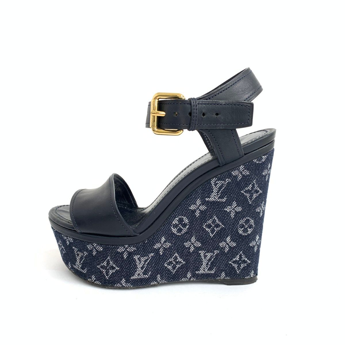 LOUIS VUITTON ルイヴィトン ウェッジソールサンダル 表記サイズ 34 デニムモノグラム NL 0127 ネイビー レディース