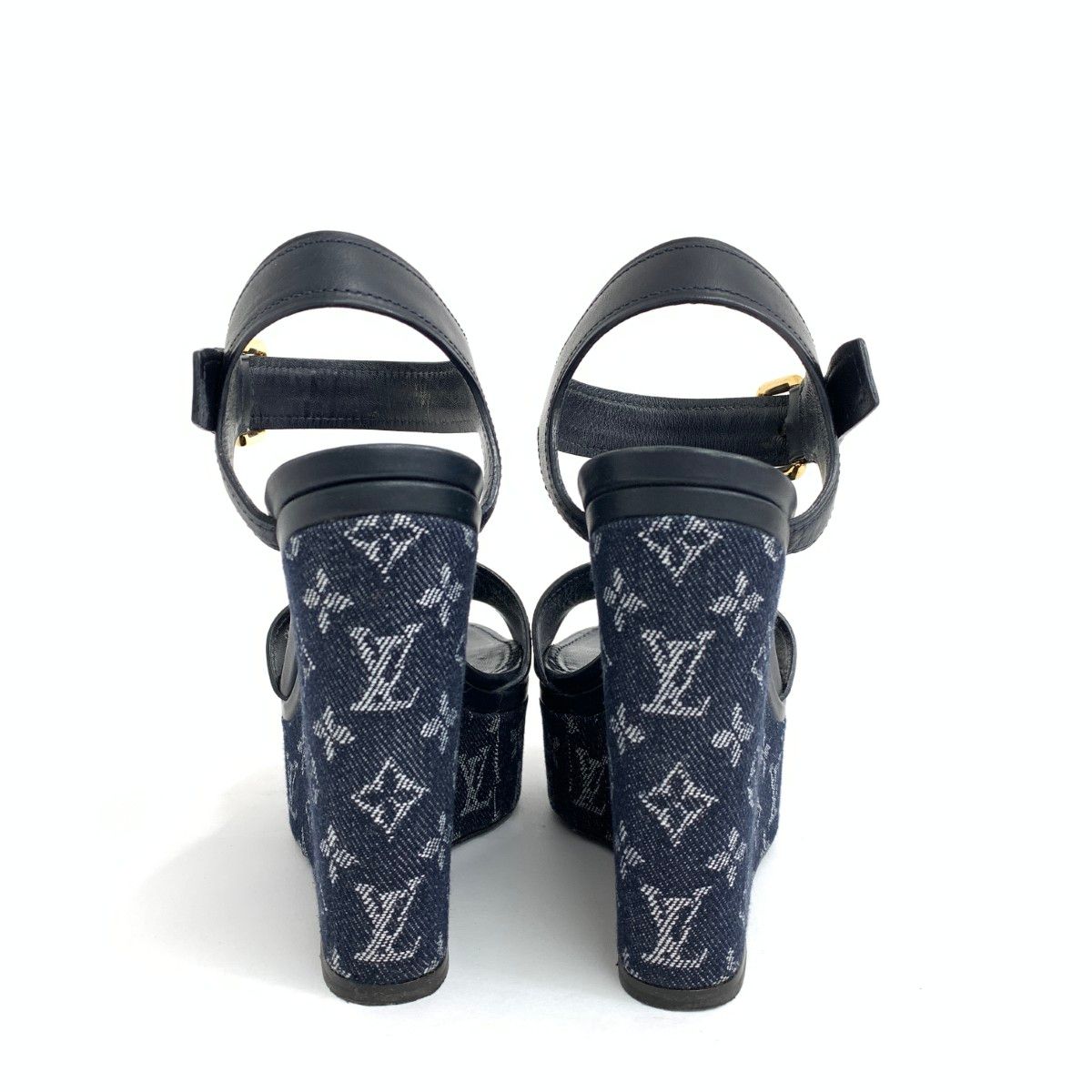  LOUIS VUITTON ルイヴィトン ウェッジソールサンダル 表記サイズ 34 デニムモノグラム NL 0127 ネイビー レディース サンダル サンダル ミュール