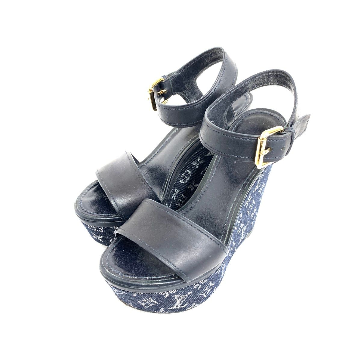 LOUIS VUITTON ルイヴィトン ウェッジソールサンダル 表記サイズ 34 デニムモノグラム NL 0127 ネイビー レディース