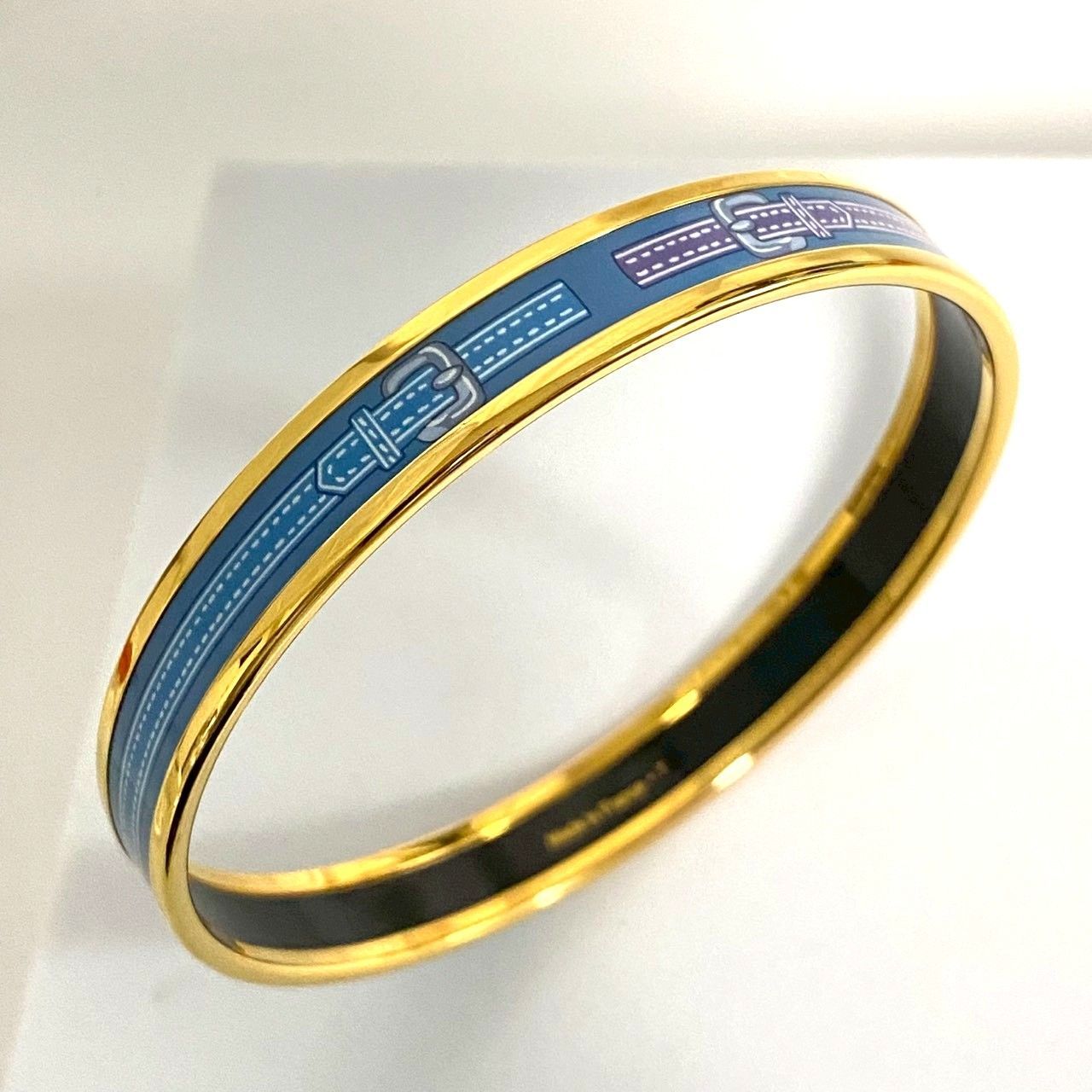 2859 HERMES エルメス エマイユ エナメル バングル 水色 ゴールド