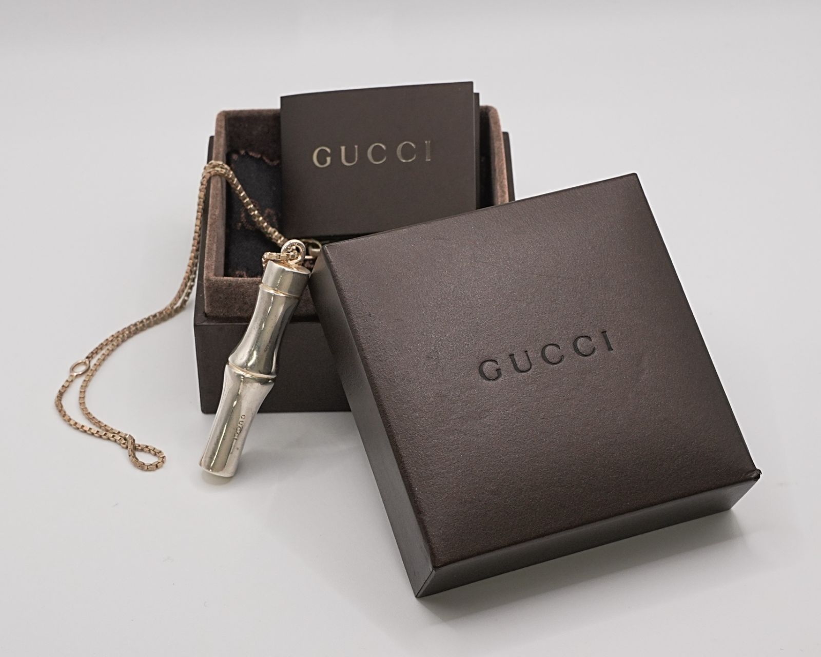 NI GUCCI グッチ バンブー ペンダント ネックレス SV925 シルバー ヴィンテージ 箱あり