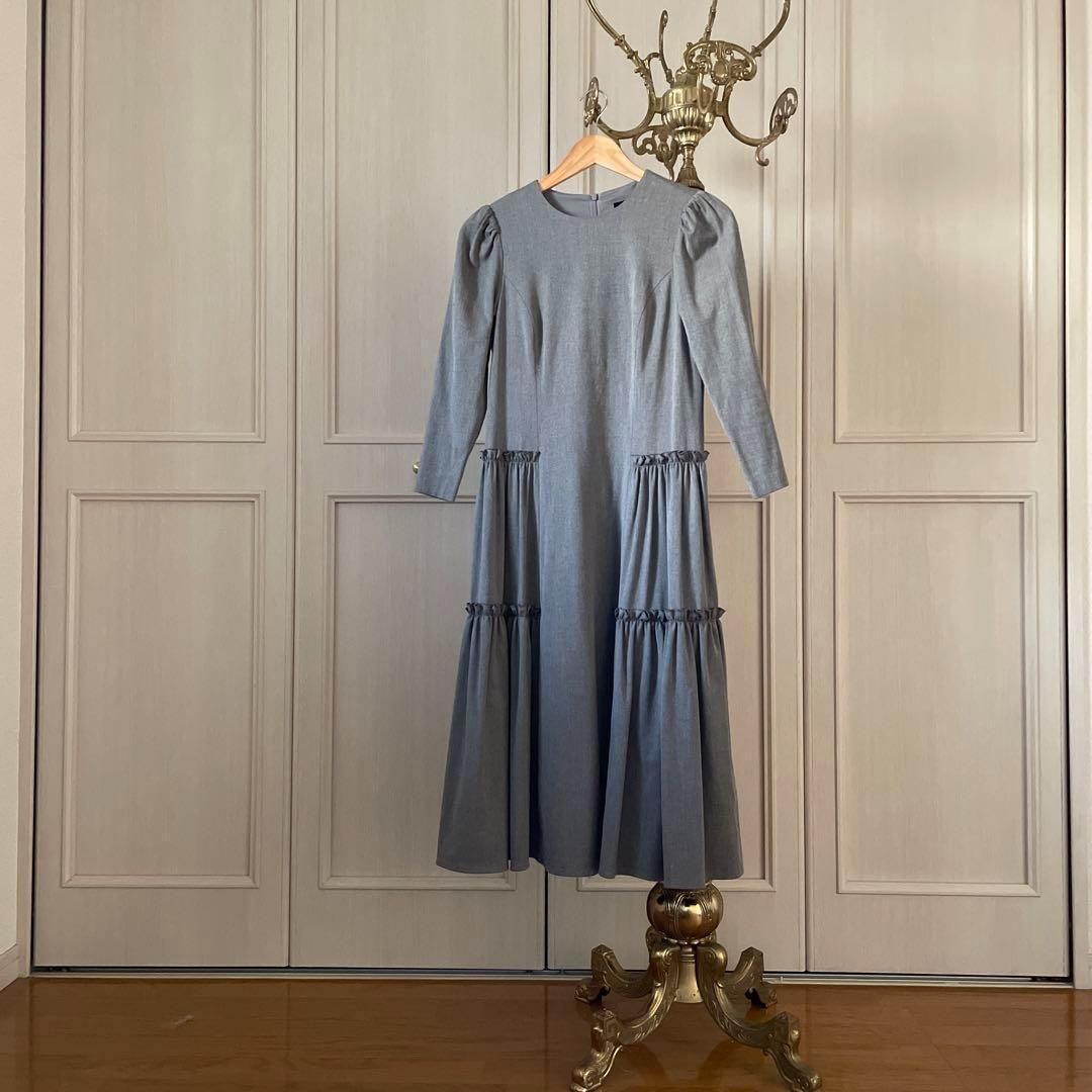 エムプルミエ M-PREMIER ロング ワンピース 無地 グレー 上品 お呼ばれ デート オフィスカジュアル 食事会 ドレス dress ティアード