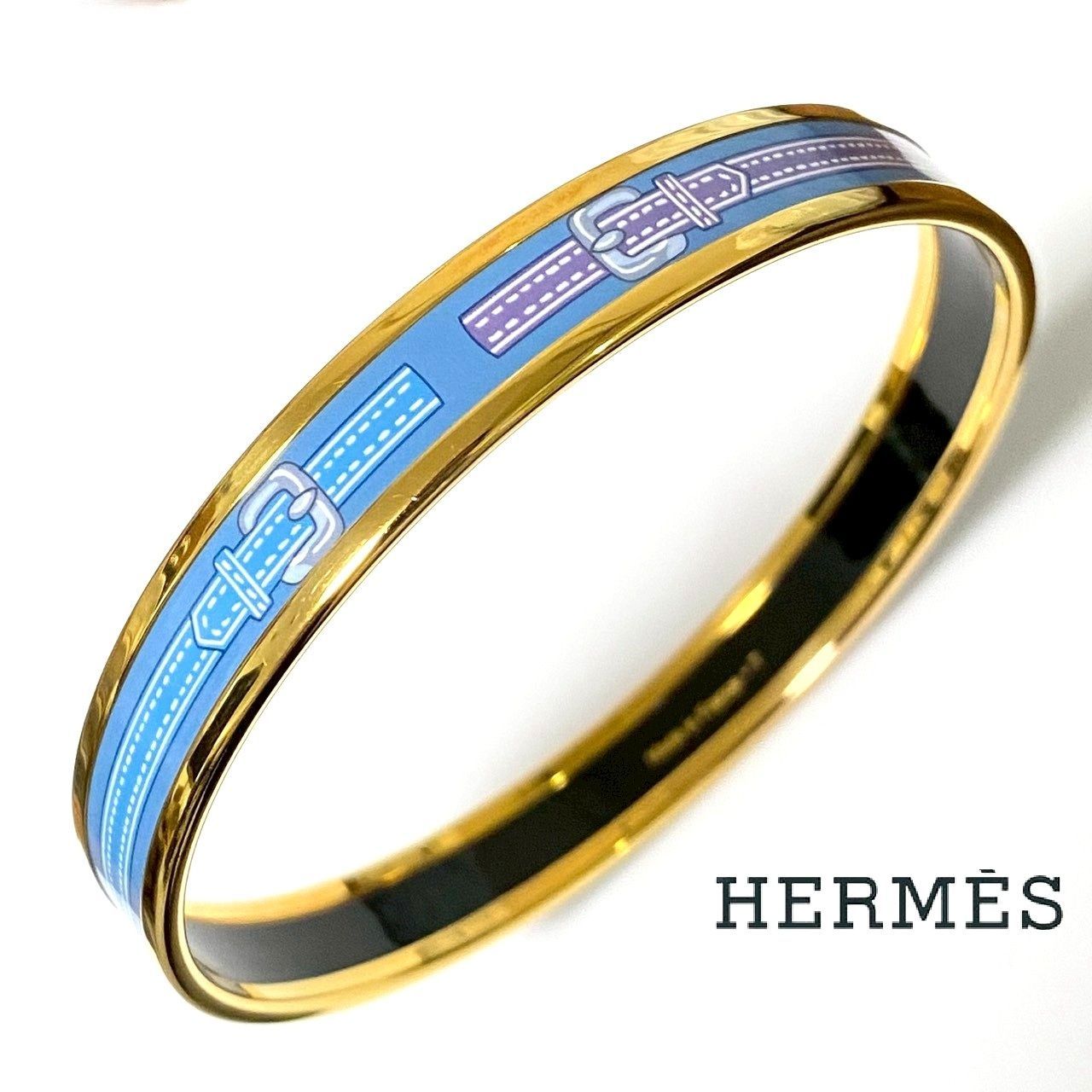 2859 HERMES エルメス エマイユ エナメル バングル 水色 ゴールド