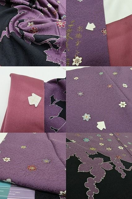 野ぶどうと菊「千地 泰弘」紫色・訪問着・美品・正絹・トールサイズ　N‐25 六花-RIKKA- 美品 正絹 千地泰弘落款 葡萄 訪問着 着物 A3934 - メルカリ