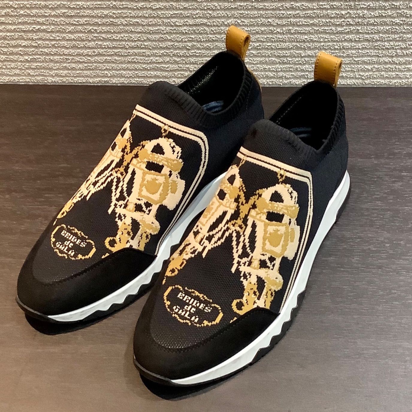 エルメス HERMES Bow ボウ ニット スニーカー スリッポン ブリッドドゥガラ 黒 ブラック 37.5 I 1037 T 78