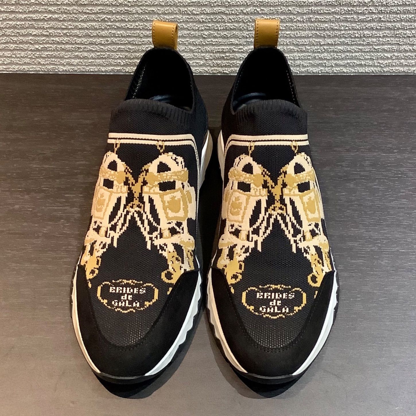 エルメス HERMES Bow ボウ ニット スニーカー スリッポン ブリッドドゥガラ 黒 ブラック 37.5 I 1037 T 78