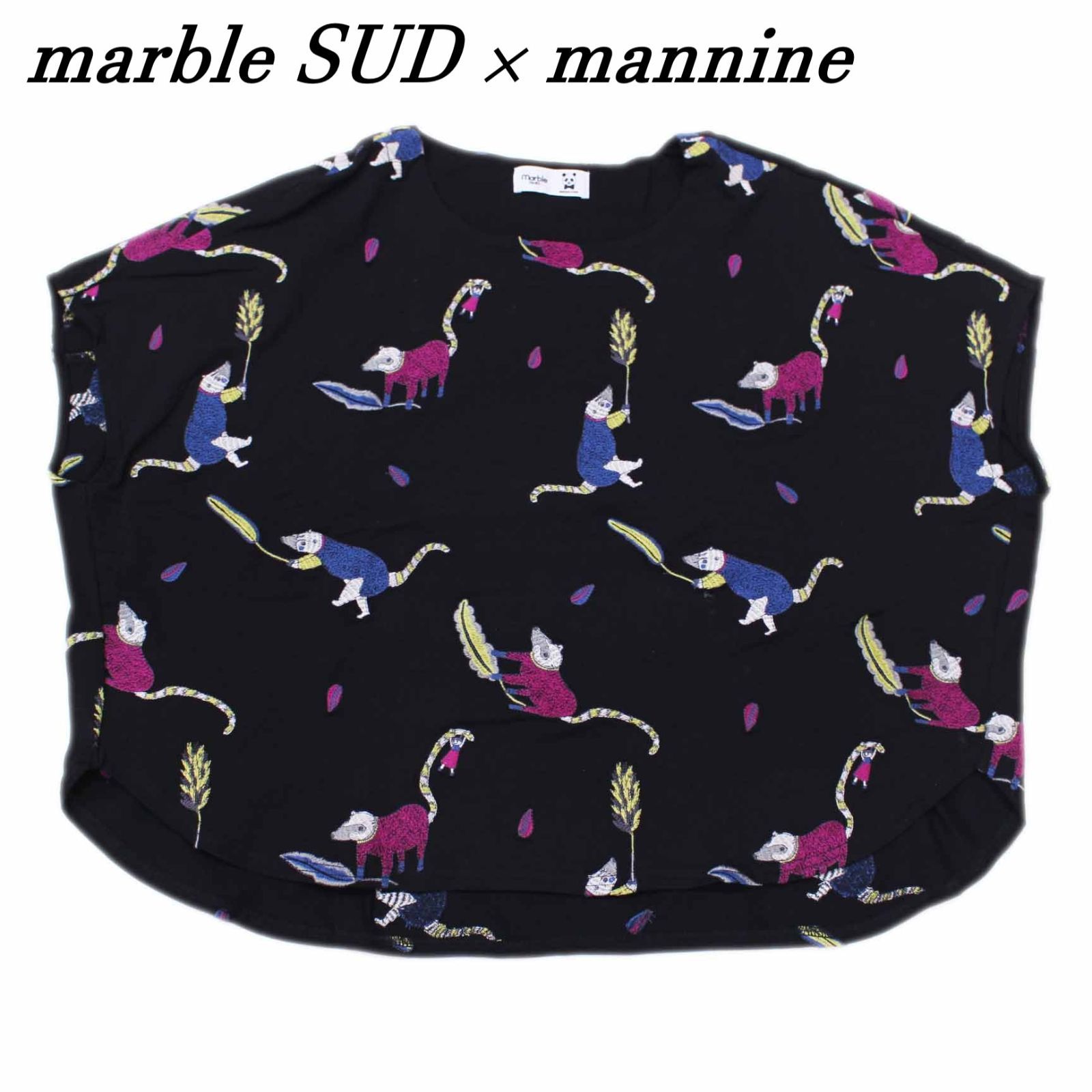 marble SUD×mannine マーブルシュッド×マンナイン ブラウス コットン 刺繍 総柄 BLK 黒