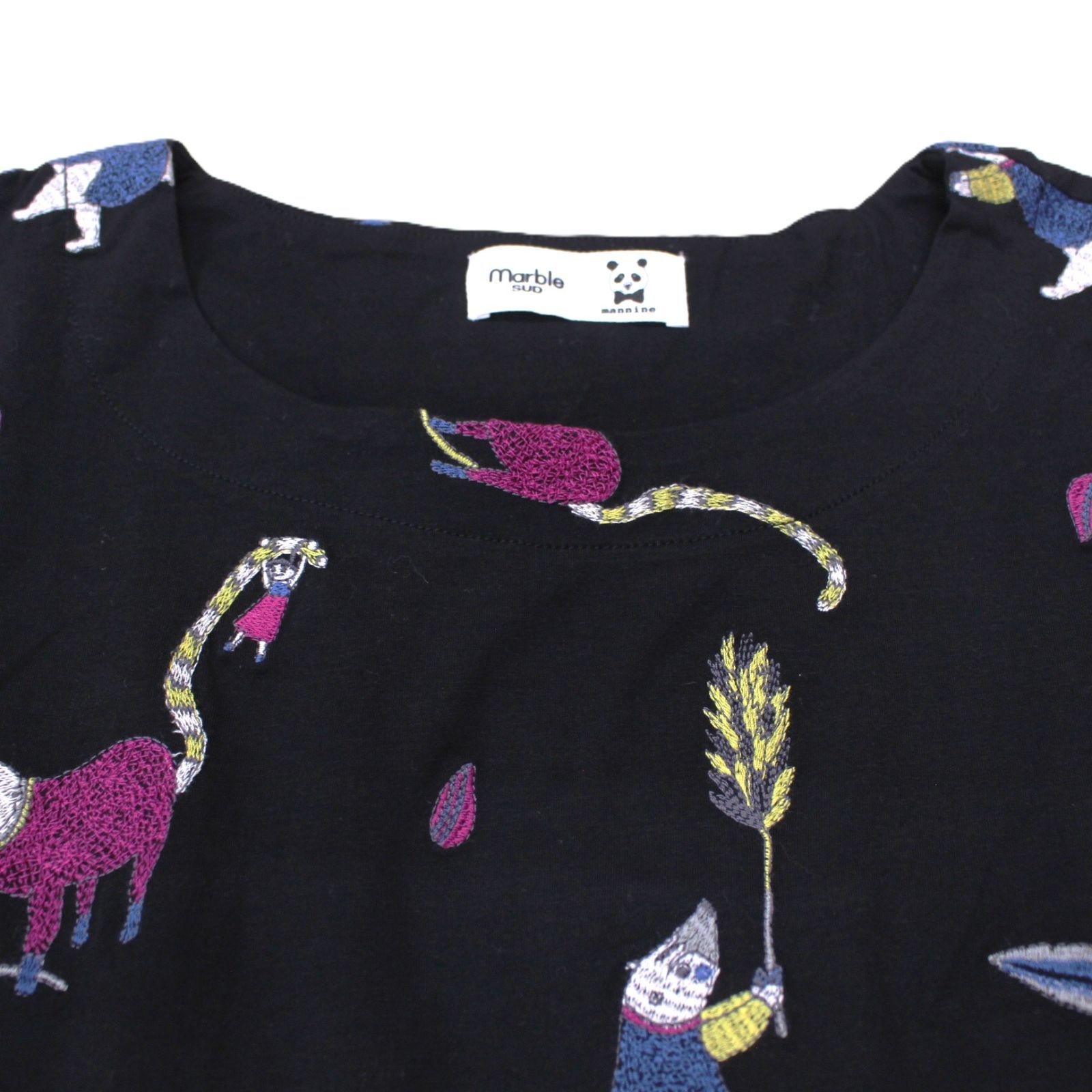  marble SUD×mannine マーブルシュッド×マンナイン ブラウス コットン 刺繍 総柄 BLK 黒 半袖 シャツ ブラウス