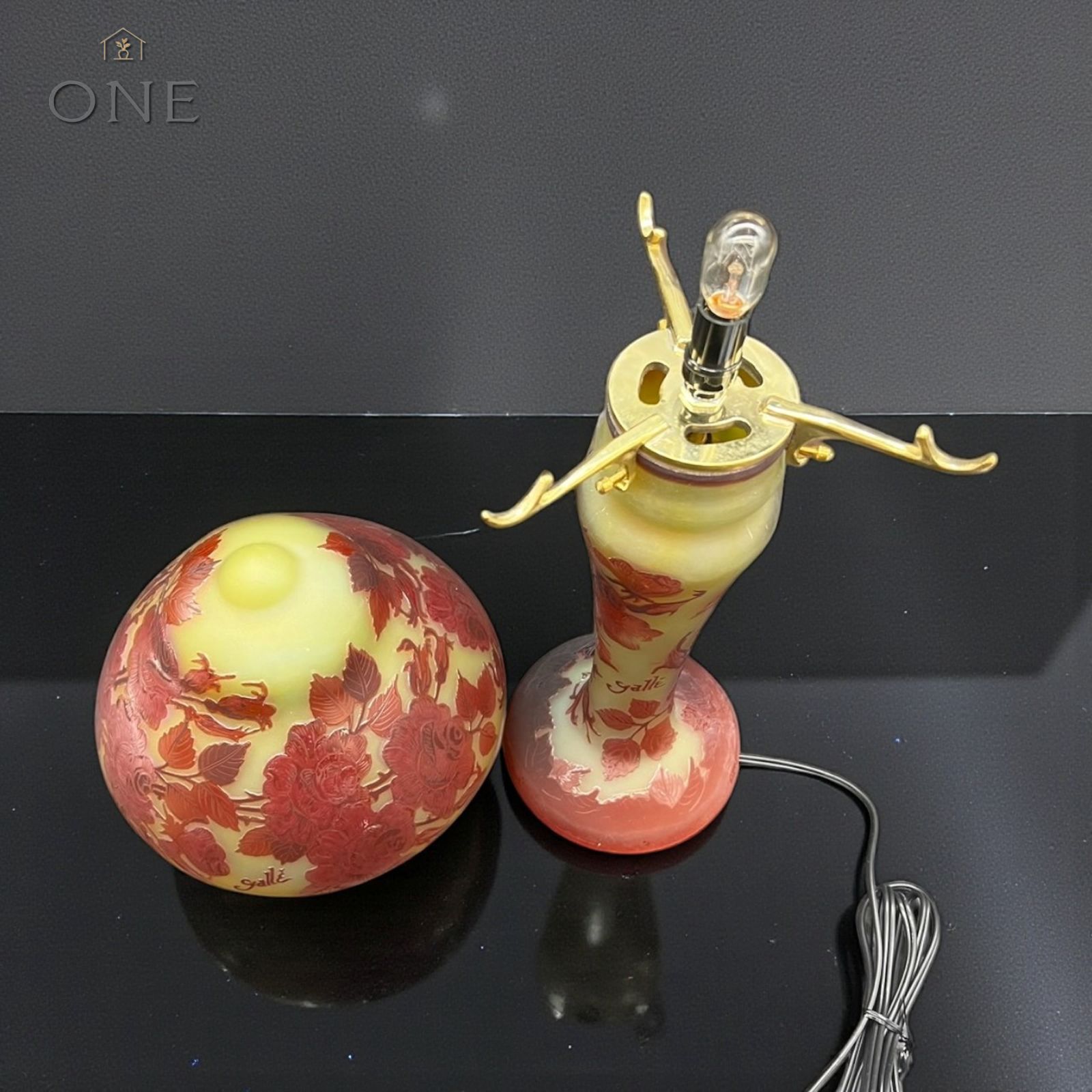 EmileGalle【正規輸入】高さ43㎝【証明書付属】ガレ復刻 2灯式テーブル