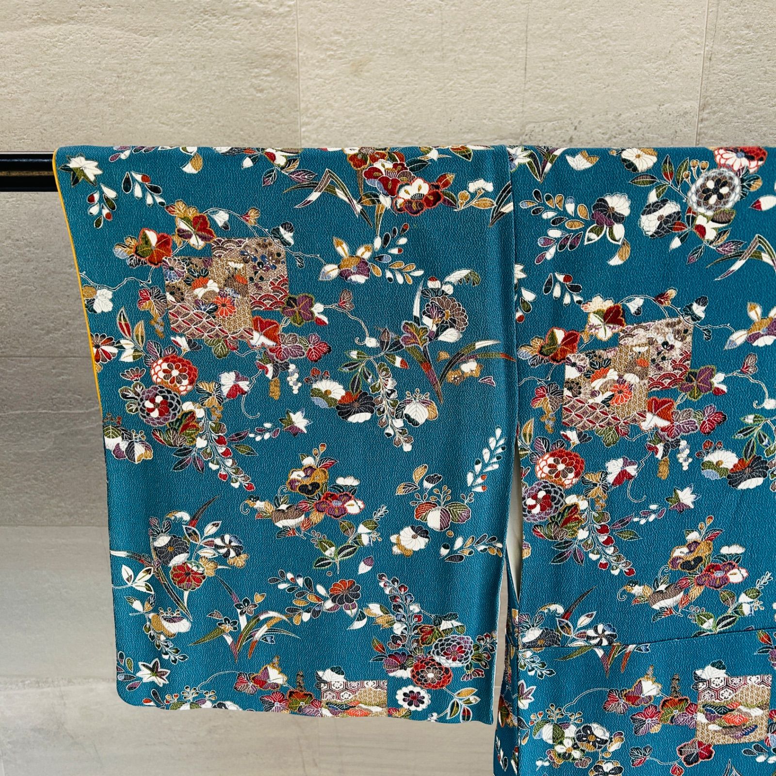 付け下げ 袋帯 セット 着物 帯 青系 ベージュ系 華やか 昭和レトロ 管理番号KKVMI 94