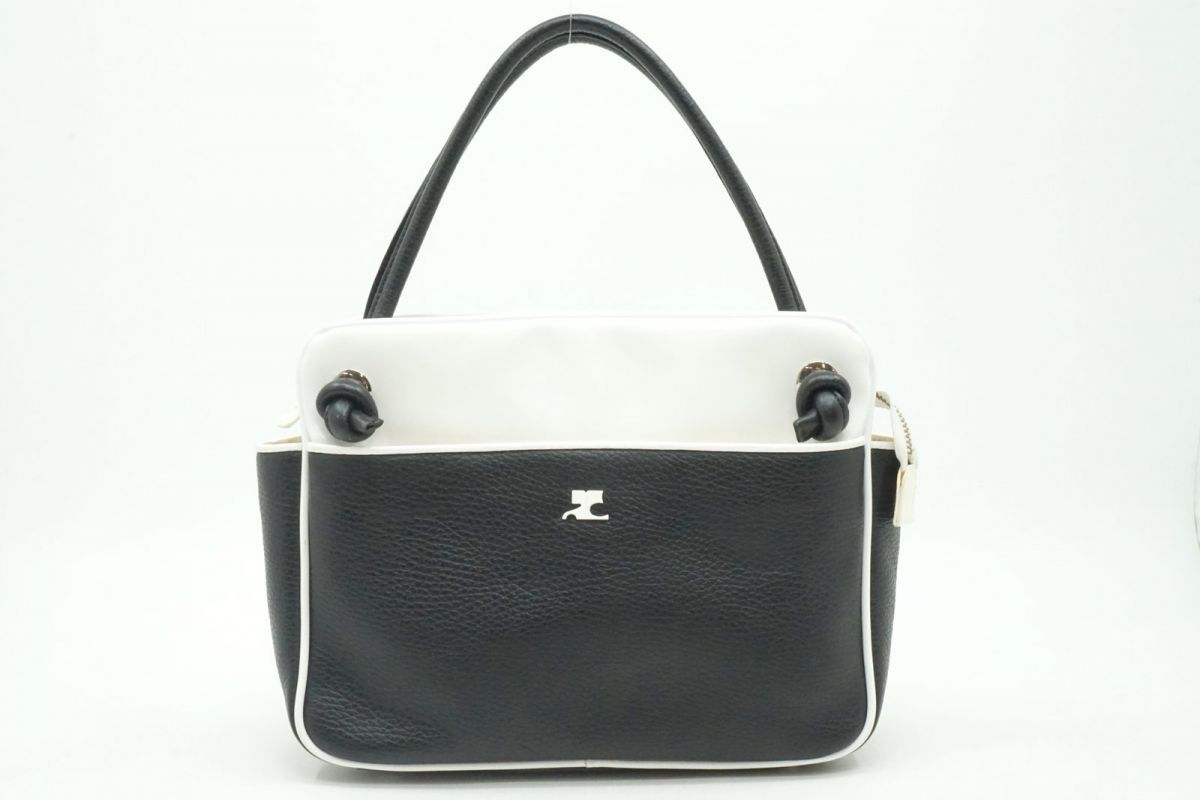 クレージュ ヴィンテージ ハンドバッグ トート ロゴ レザー バイカラー