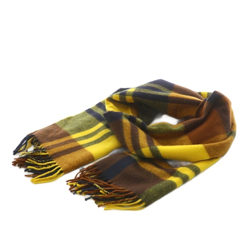 JOSHUA ELLIS ジョシュアエリス ストール 大判 フリンジ チェック柄 カシミヤ 黄 イエロー 茶 ブラウン 紺 ネイビー 1736-343-3082 AN10