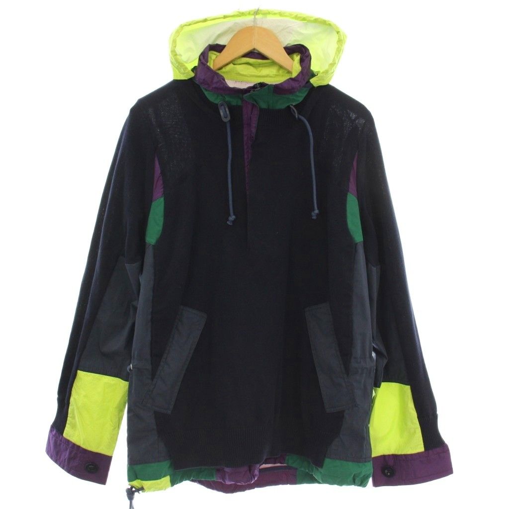 サカイ sacai Cotton Knit Pullover ニット切替 ハーフジップ マウンテンパーカー ナイロン ジャケット 3 ネイビー マルチ 17-01251M G
