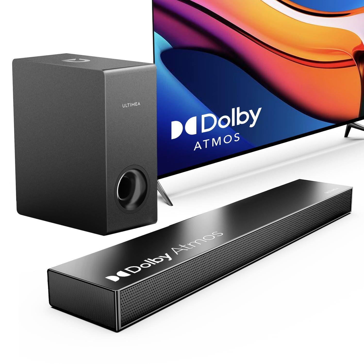 ULTIMEA Dolby Atmos サウンドバー 2.1ch サブウーファー付き HDMI eARC対応 Soundbar 190W 重低音強化型 HDMI eARC AUX 光デジタル Bluetooth5.3対応 ホームシアターPC TV スピ
