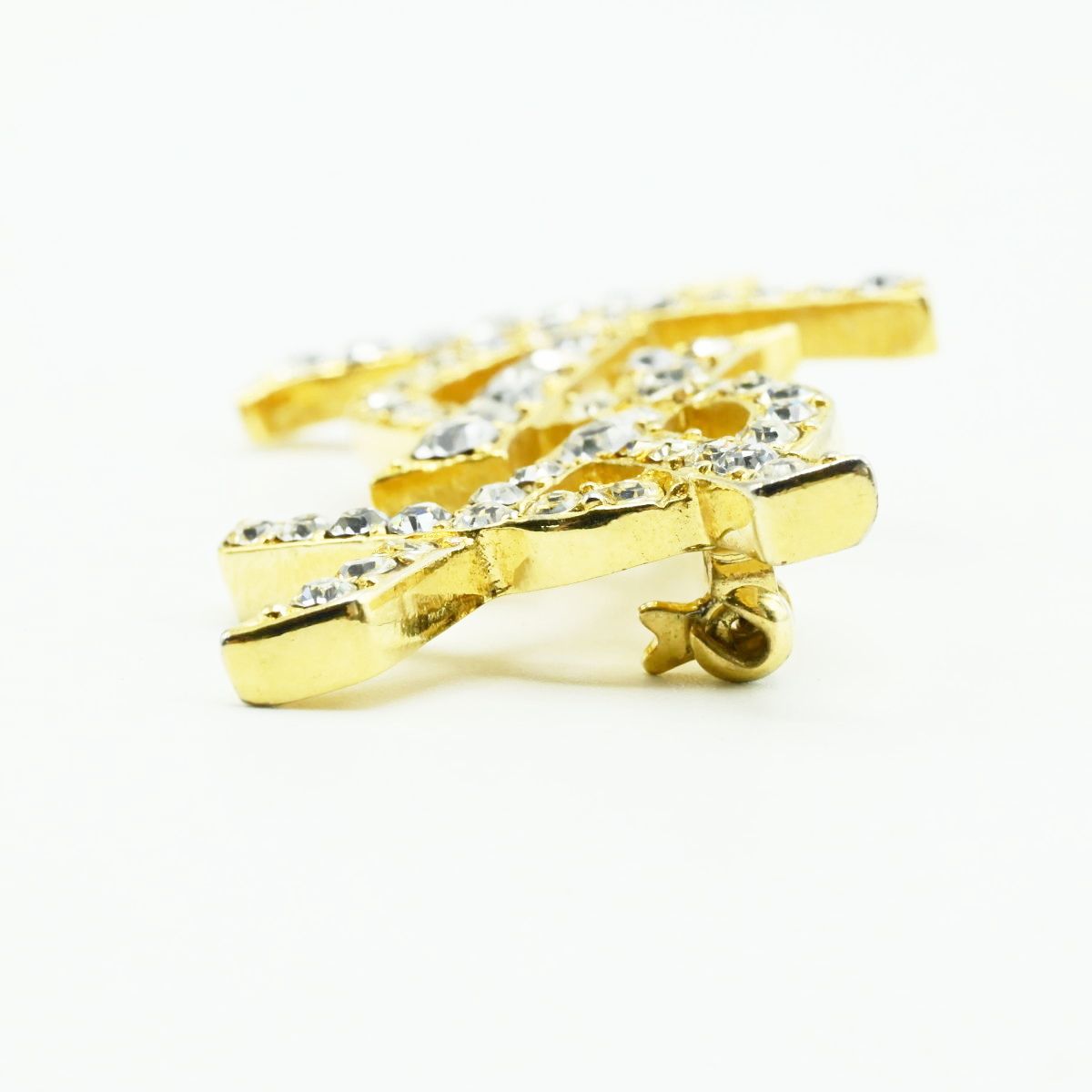 【M7】イヴサンローラン YSL ロゴ ブローチ ラインストーン ゴールド M7】イヴサンローラン YSL ロゴ ブローチ ラインストーン ゴールド M7