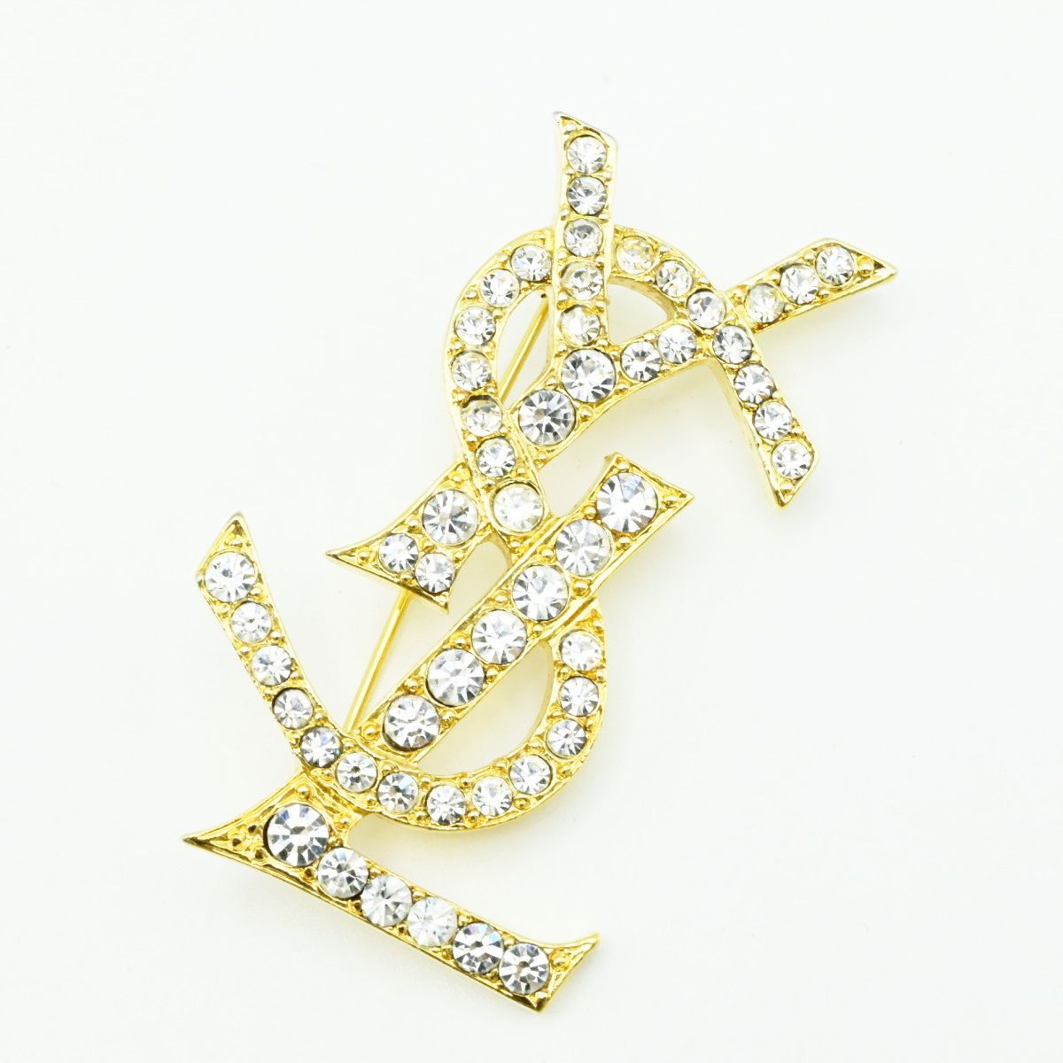 YVESSAINTLAURENT イヴサンローラン YSLロゴ ラインストーン メタル ブローチ ゴールド K11-k002