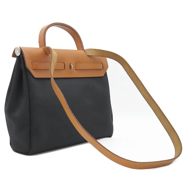 エルメス HERMES 2WAYバッグ エールバッグPM 31 トワルオフィシエ ヴァッシュハンター ブラック×ナチュラル シルバー金具 黒 ストッパー E刻印 保存袋