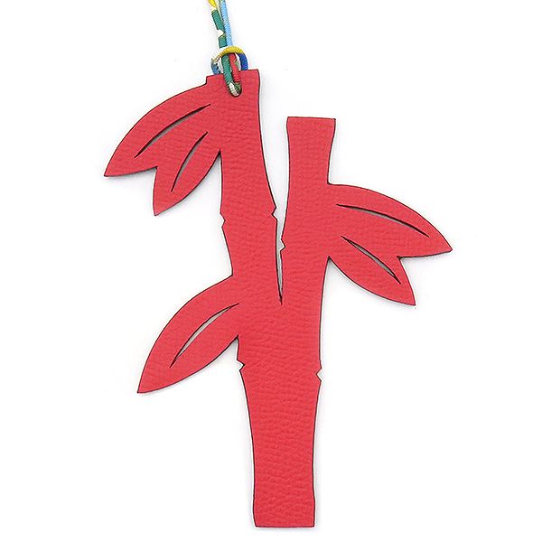 エルメス HERMES バッグチャーム プティアッシュ バンブー ヴォーエプソン トゴ レッド×ブラウン 赤 茶 竹 チャーム petit H