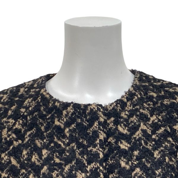 アドーア ADORE ヘリンボーン ツイードコート ジャケット ノー 袖フ 黒 ベージュ 毛混 38 M 9号 レディース S5X213