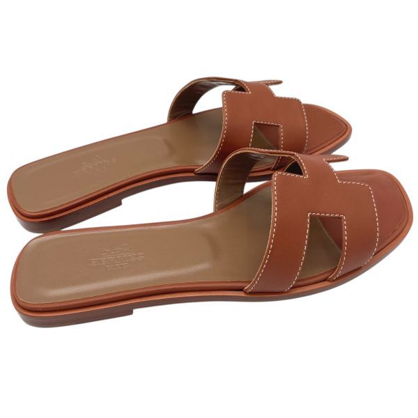 エルメス HERMES サンダル オラン Oran フラット H カット ブラウン レザー 36 1 2 約23.5 cm前後 レディース S 5 X 221
