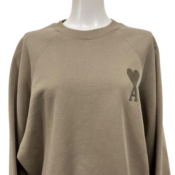 アミ ami トレーナー トップス 長袖 ロゴ刺繍 ベージュ コットン100% L 11号 レディース S5X198