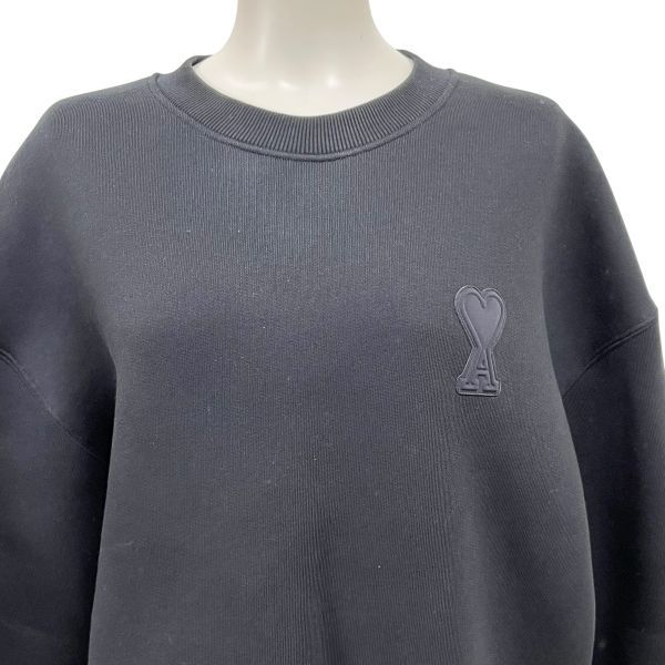 アミ ami トレーナー トップス 裏起毛 ロゴ ワッペン ハート 黒 コットン L 11号 レディース S5X197