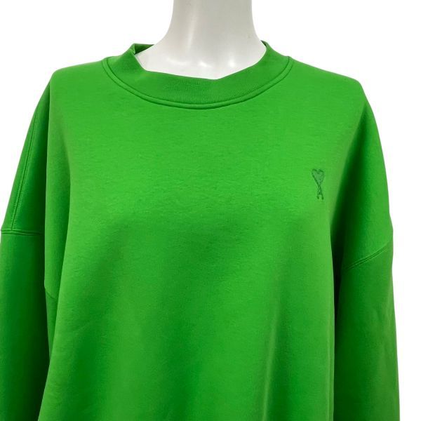 アミ ami トレーナー トップス 裏起毛 ロゴ ハート刺繍 色 黄緑 コットン XL 13号 レディース S5X196