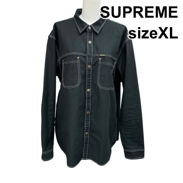 シュプリーム SUPREME トップス 長袖 カジュアルシャツ ステッチ 黒 コットン XL 42~44号 メンズ K5Y006