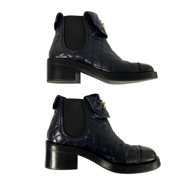 ○ シャネル CHANEL サイドゴア ショートブーツ ターンロック