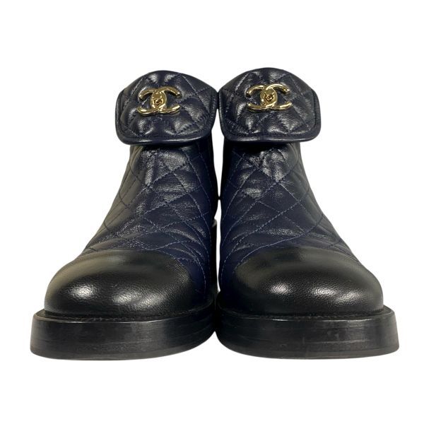CHANEL サイドゴア　ショートブーツ　37C ○ シャネル CHANEL サイドゴア ショートブーツ ターンロック