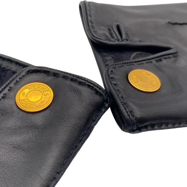 ○ 美品 エルメス HERMES レザーグローブ 手袋 セリエボタン ステッチ