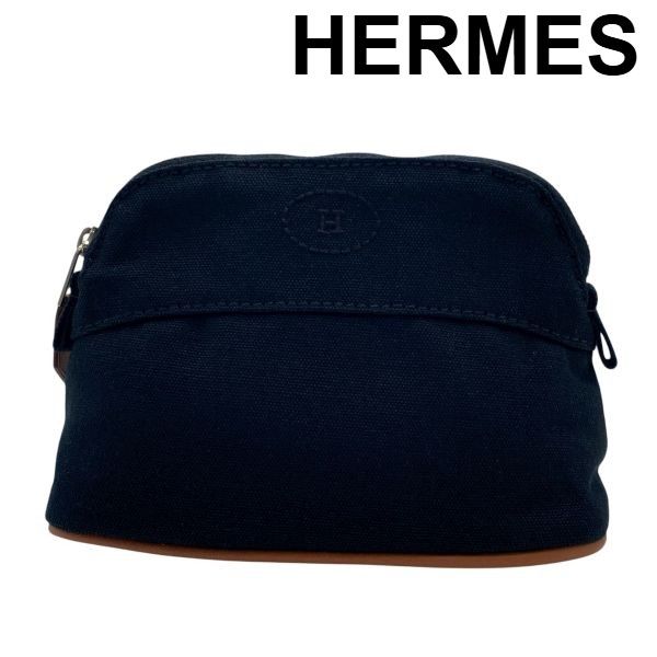 エルメス HERMES ボリード ポーチ ミニ コスメポーチ バックインバッグ 小物入れ 黒 ブラック コットン100％ レディース 5E280