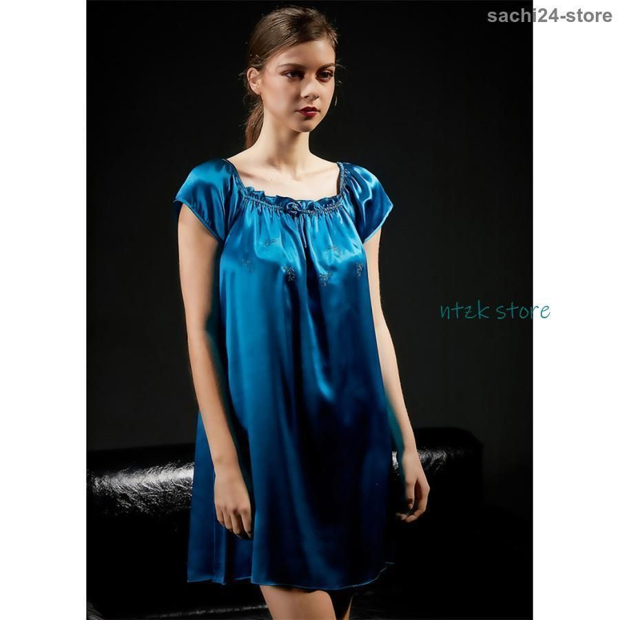  シルク レディース パジャマ 半袖 ワンピース サテン ひんやり 接触冷感 夏用 ゆったり ナイトウェア ルームウェア エレガント 快適 パジャマ ルームウェア パジャマ