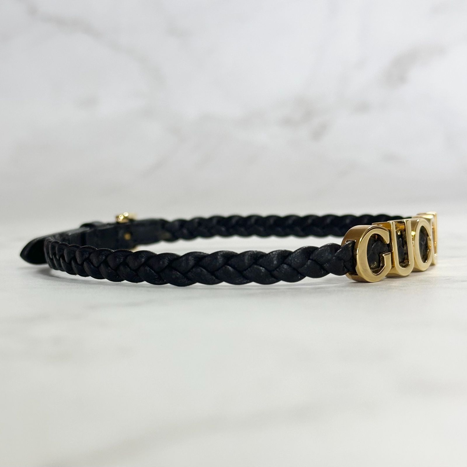 GUCCI チョーカー ロゴ レザー ブラック ゴールド 黒 グッチ