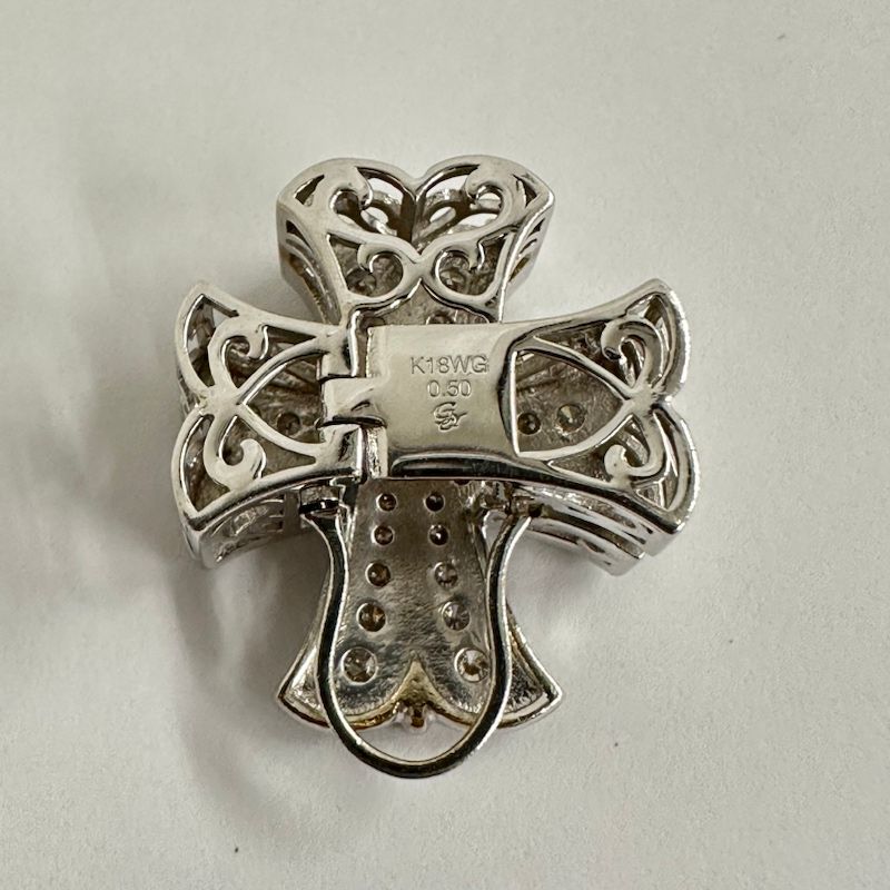  Ts 585571 ゆきざき ペンダントトップ K 18 WG クロス ダブルトップ ダイヤ D 0 50 ct 約7 4 g その他 アクセサリー