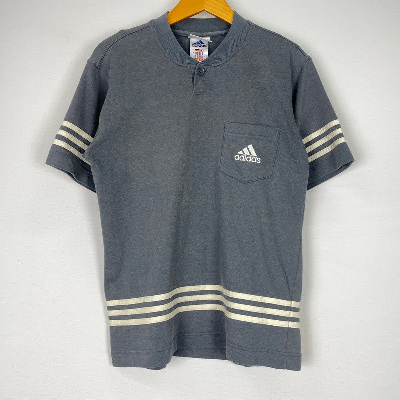 品 adidas アディダス 90’s HENLEY NECK S S T-SHIRT 90年代 ヘンリーネック ショートスリーブ Tシャツ トップス 半袖 万国タグ 148-251110-ts-20-tei