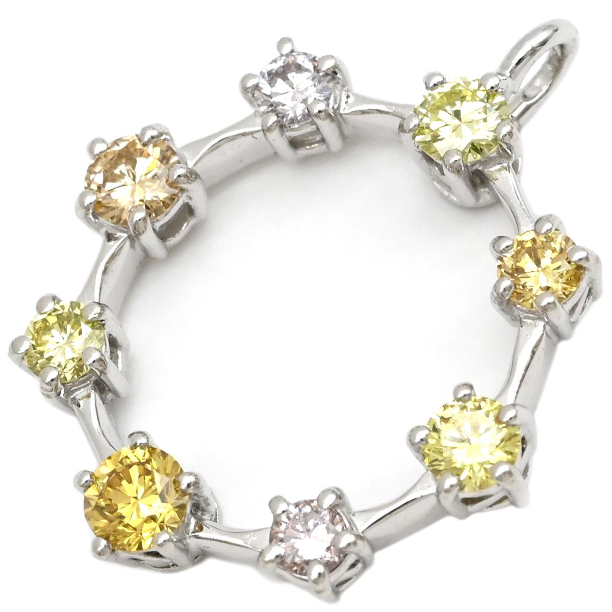 ペンダントトップ K18WG 色石 ホワイトゴールド イエロー ブラウン ピンク 8P 8石 8粒 色石 Au750 18K 18金 マルチ ストーン チャーム