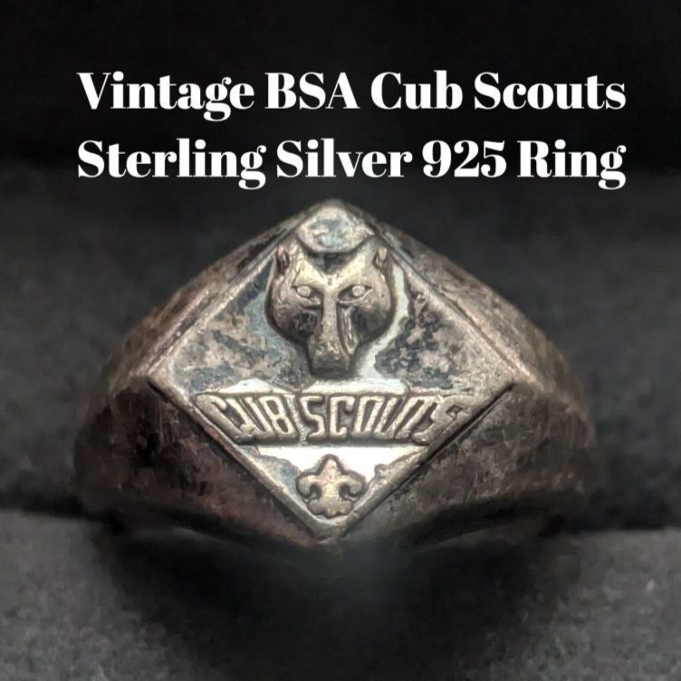 BSA カブスカウト リング STERLING 刻印 スターリングシルバー925 8号 狼モチーフ ヴィンテージ アメリカ製 米国