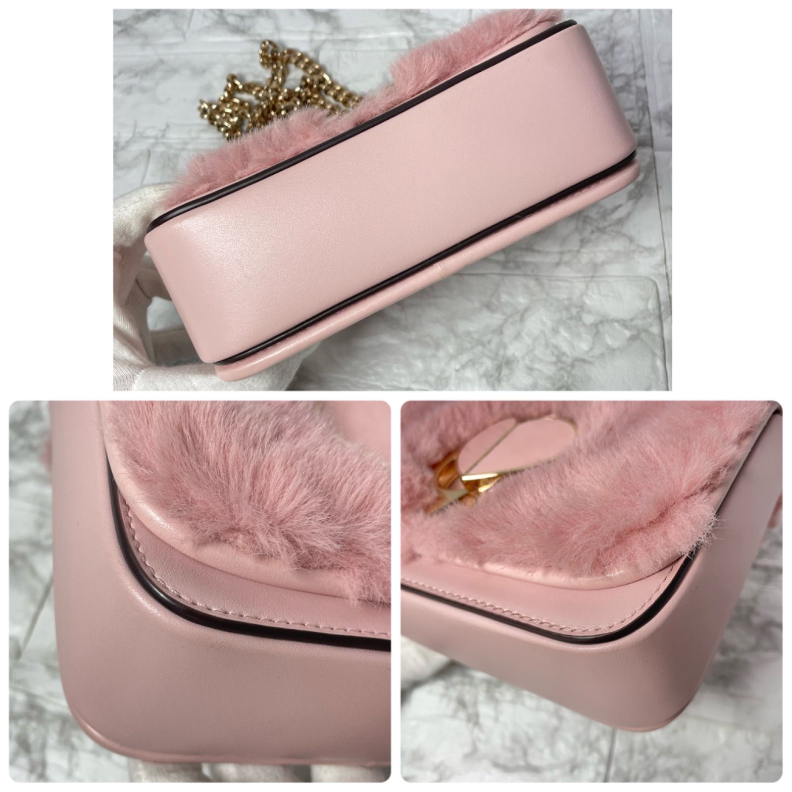 katespade ケイトスペード バッグ チェーン ファー ピンク ハート 
